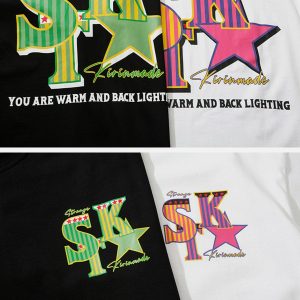 vibrant star print tee edgy  retro graphic shirt 4876