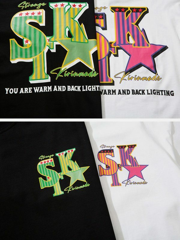 vibrant star print tee edgy  retro graphic shirt 4876