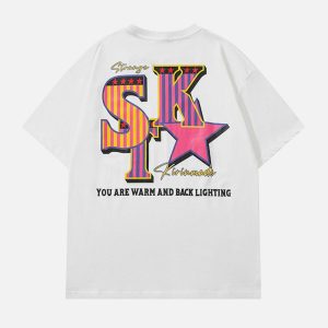 vibrant star print tee edgy  retro graphic shirt 7815