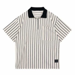 vibrant striped short sleeve shirt retro streetwear essential 3888