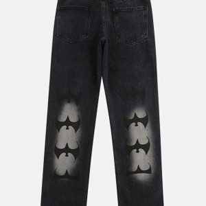 vintage bat embroidered jeans distressed & edgy 7057