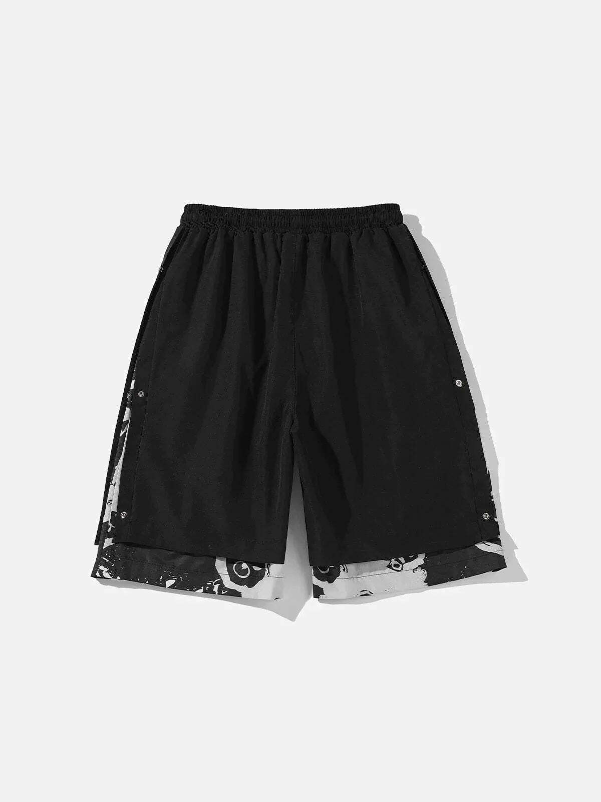 vintage hip hop fake two piece shorts edgy stitching & urban style 8351