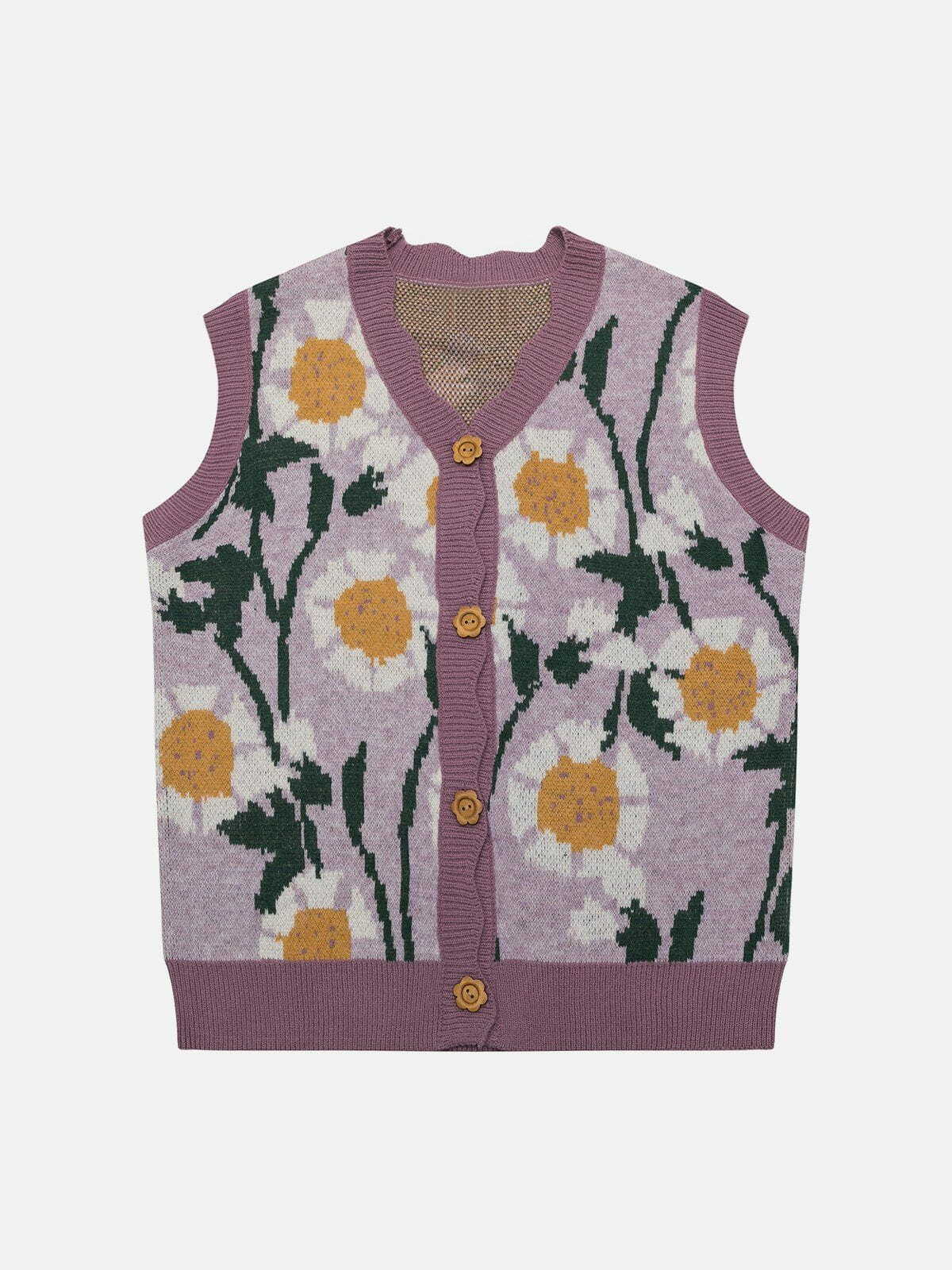 vintage sunflowers sweater vest retro chic y2k fashion essential 4441