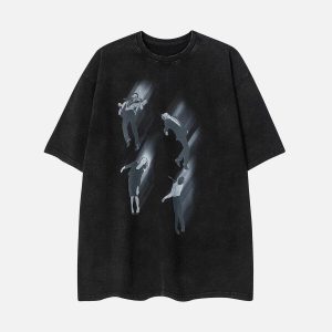 washed abstract print tee retro & edgy streetwear 3732