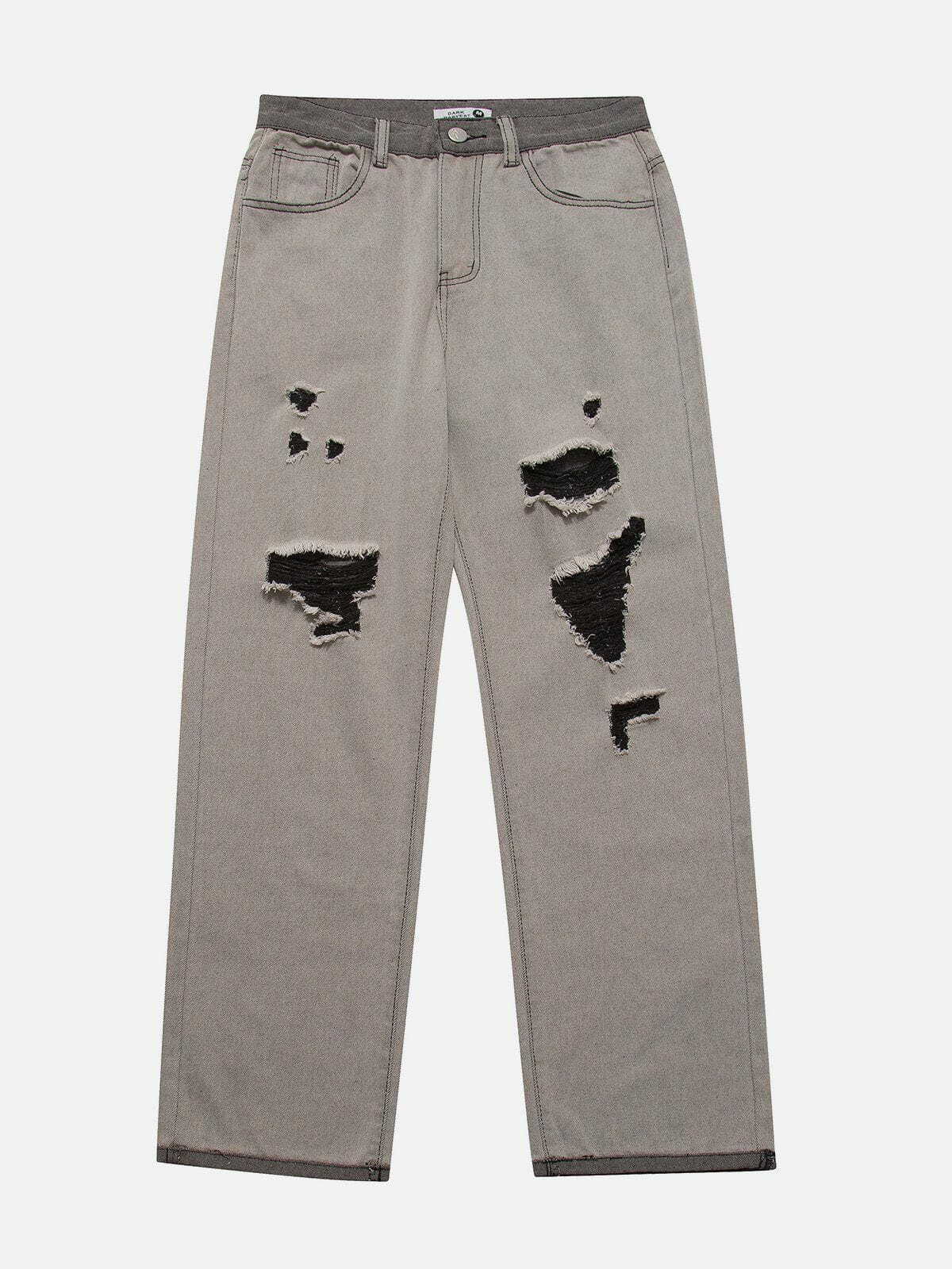 washed hole design jeans edgy & distinctive denim 4562