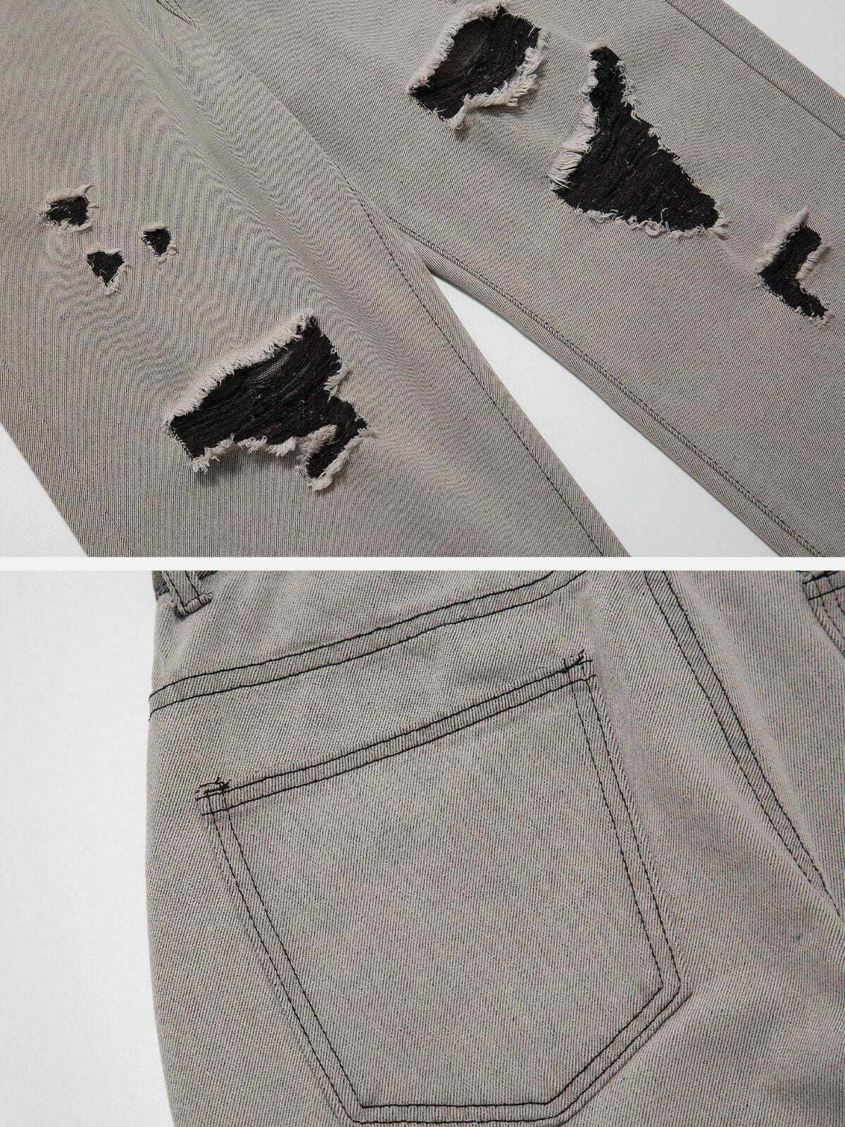 washed hole design jeans edgy & distinctive denim 4605