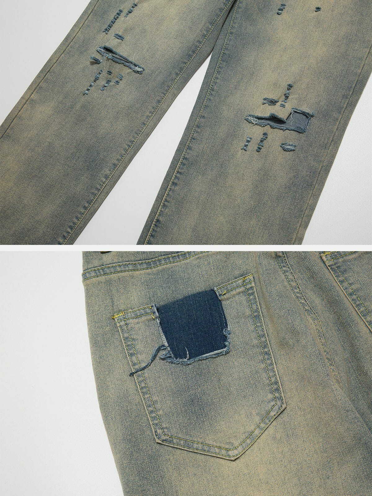 washed hole jeans edgy & retro streetwear 2446