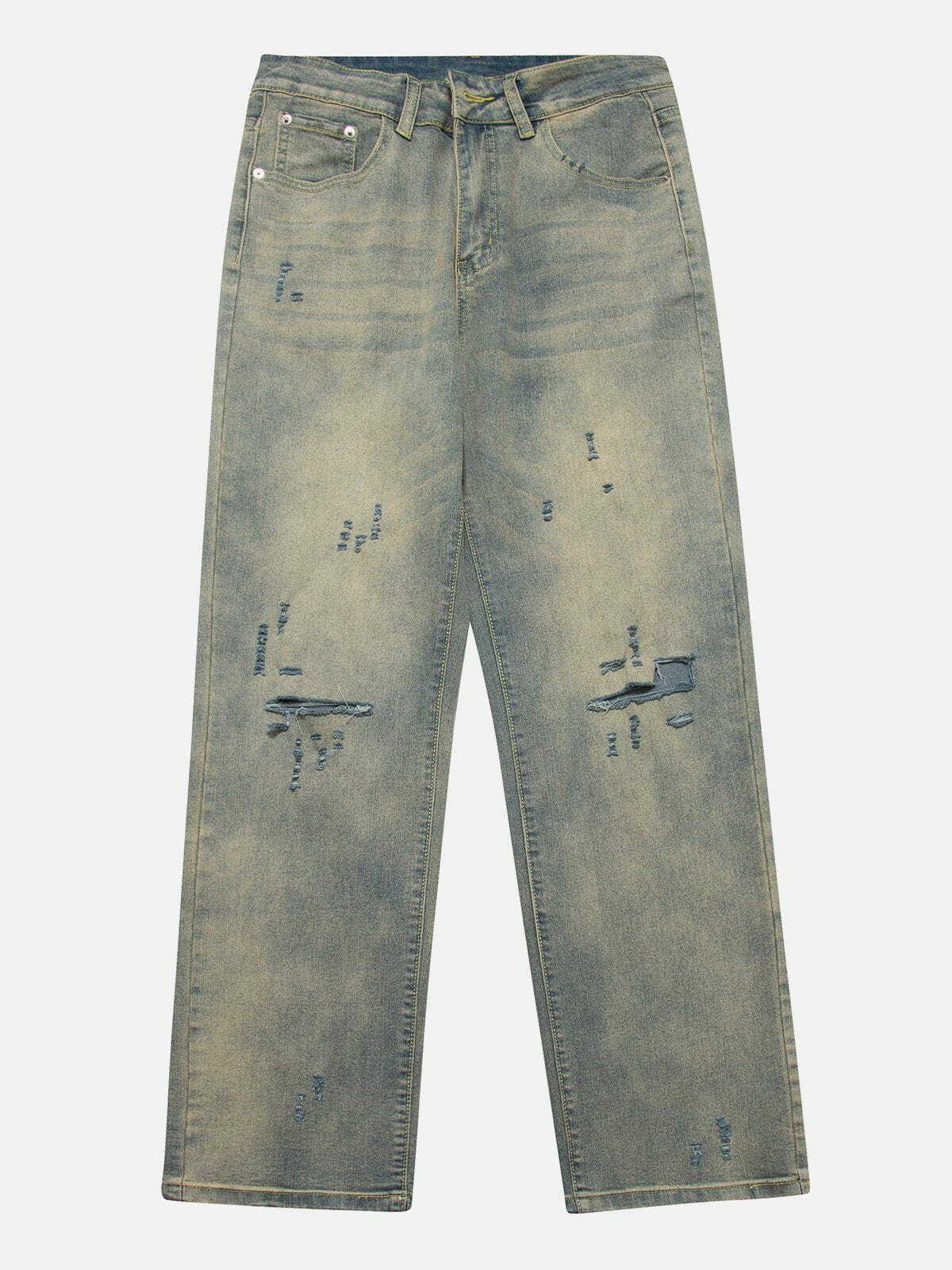 washed hole jeans edgy & retro streetwear 3870