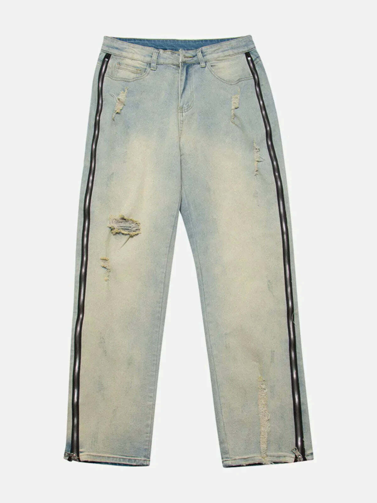 washed zip design jeans edgy & retro streetwear 4848