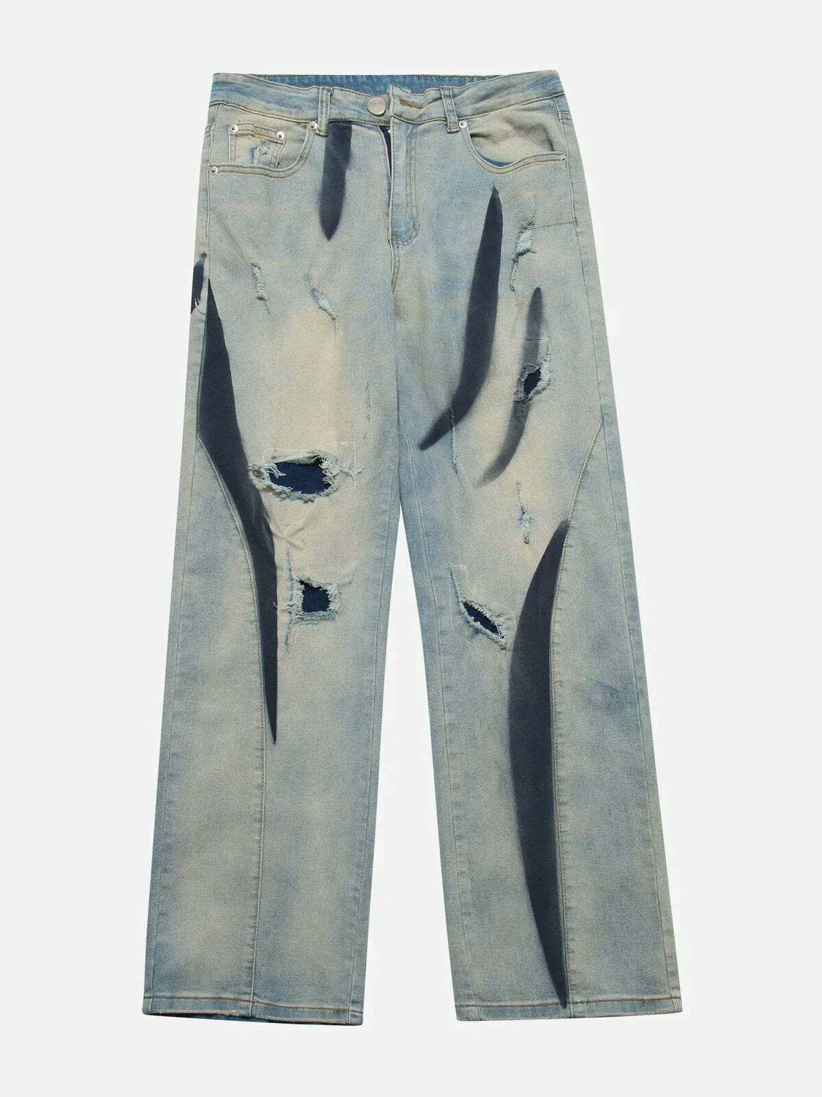 waterwashed hole jeans urban retro denim essential 7872