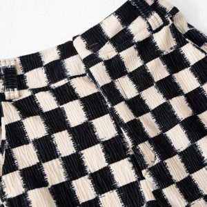 y2k elastic checkerboard pants edgy streetwear style 5441