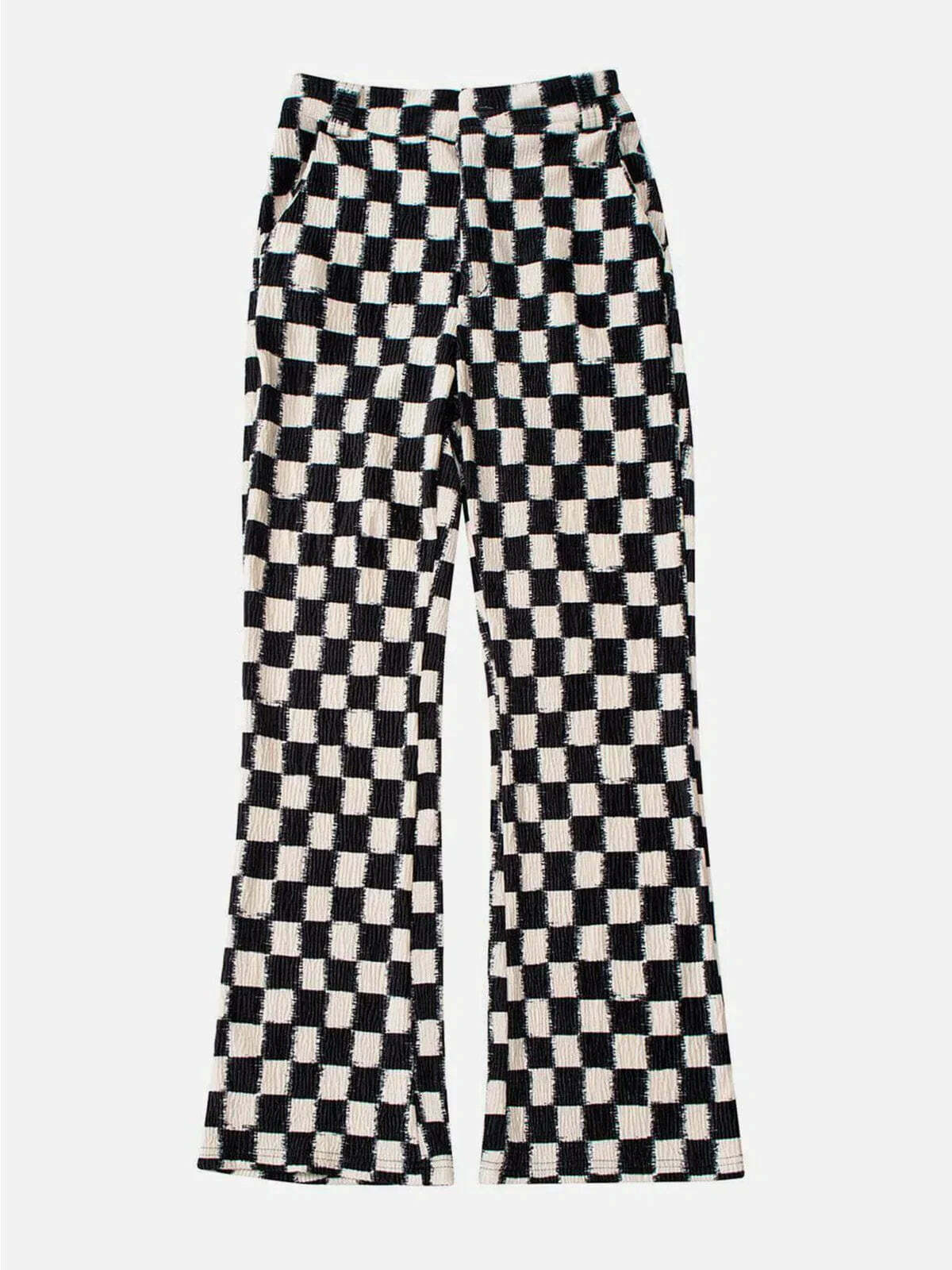 y2k elastic checkerboard pants edgy streetwear style 6374