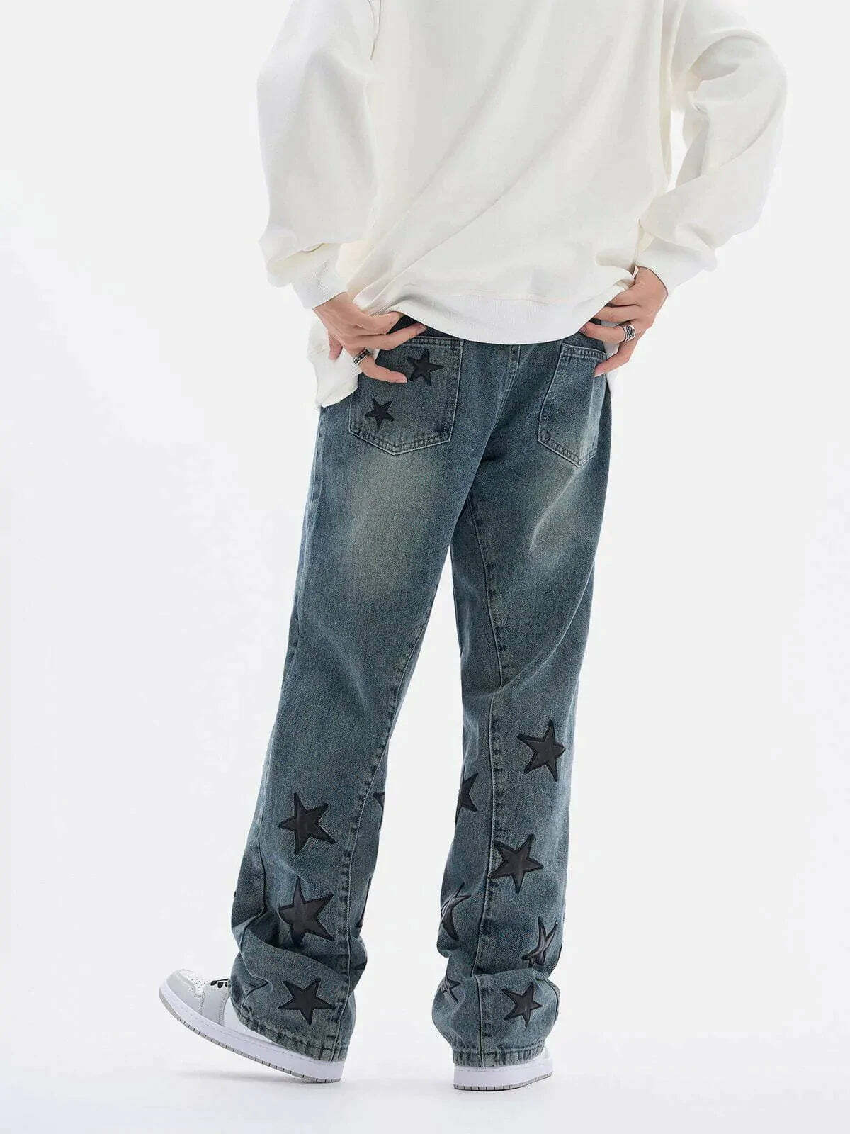 y2k star embroidered jeans retro edge & streetwear chic 7280