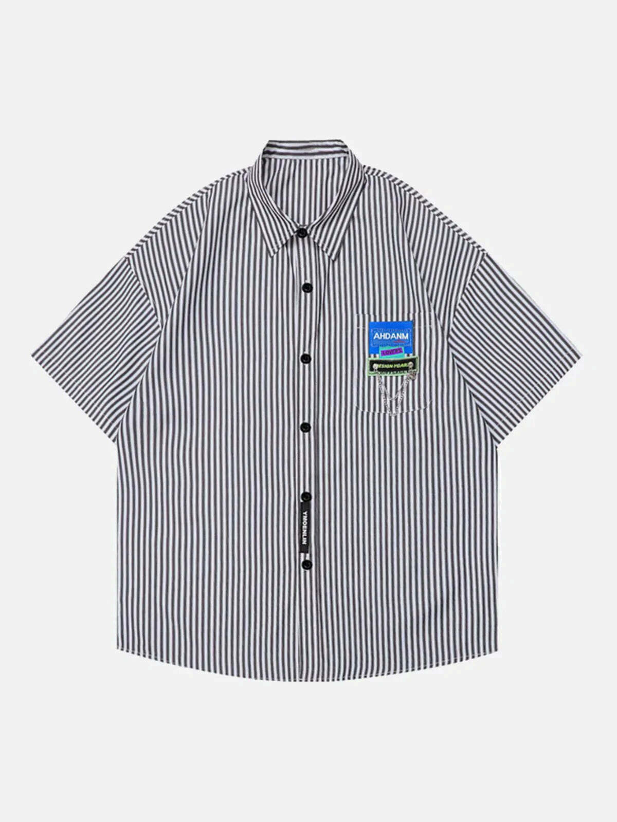 y2k striped chain short sleeve shirt edgy streetwear essential 8501