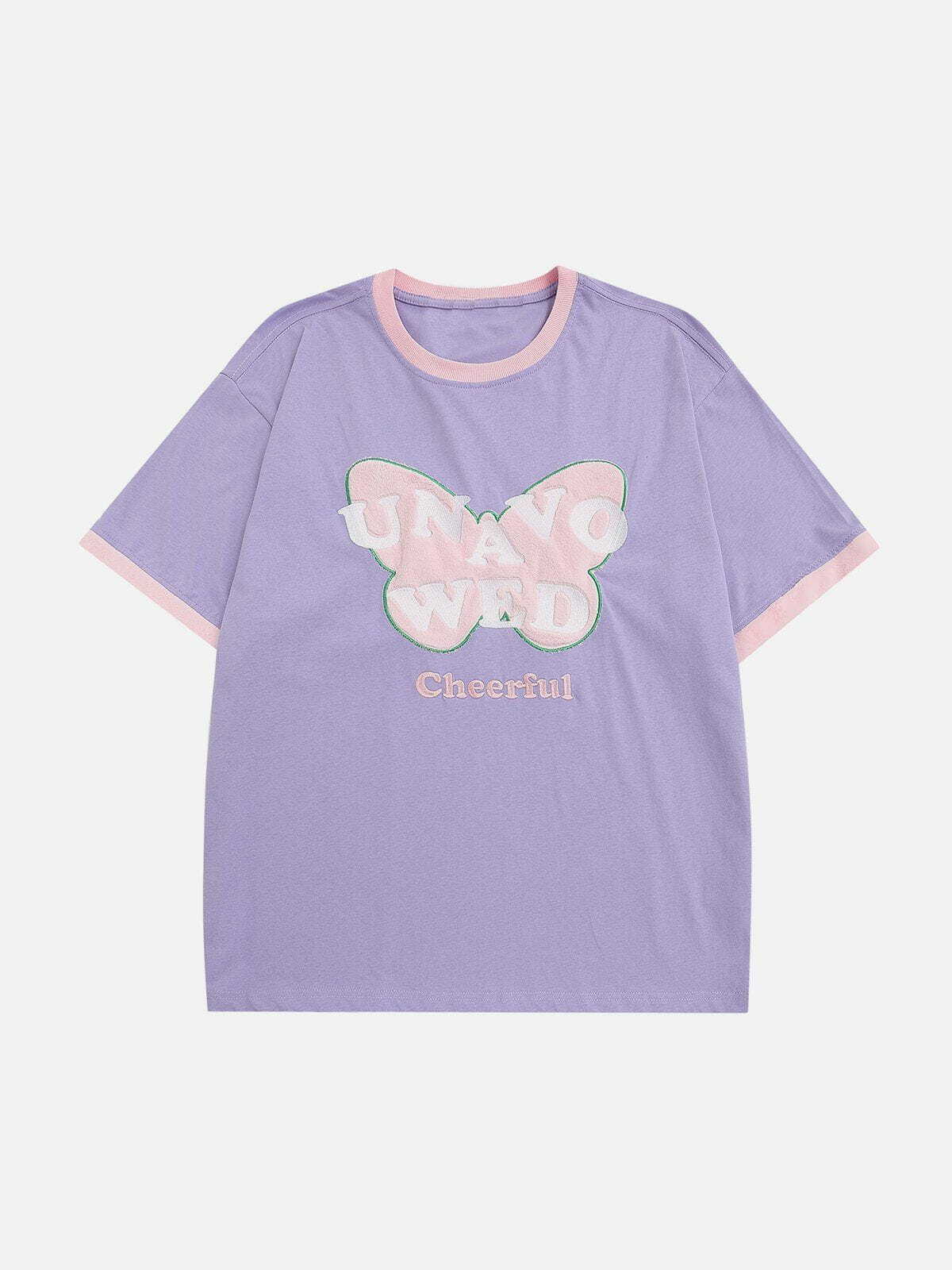 youthful butterfly embroidered tee edgy  retro streetwear essential 7042