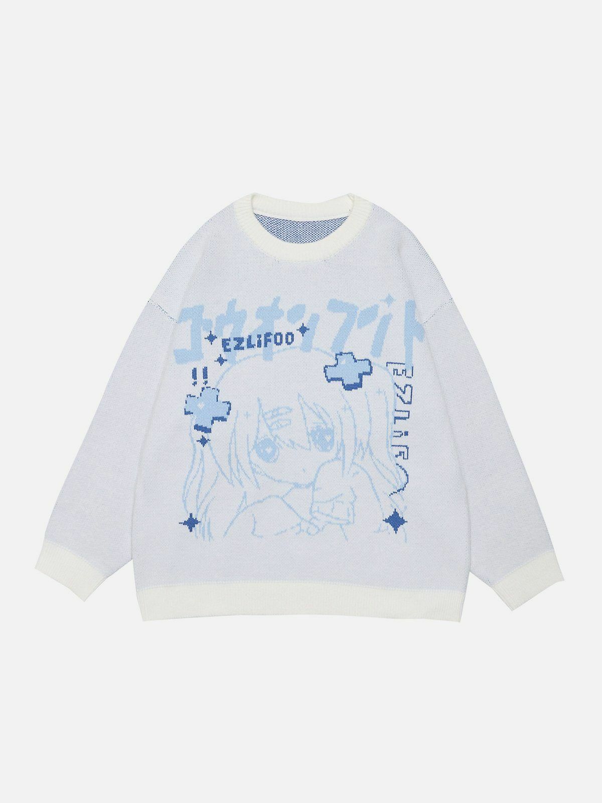 youthful cartoon girl print sweater playful & vibrant streetwear 3245