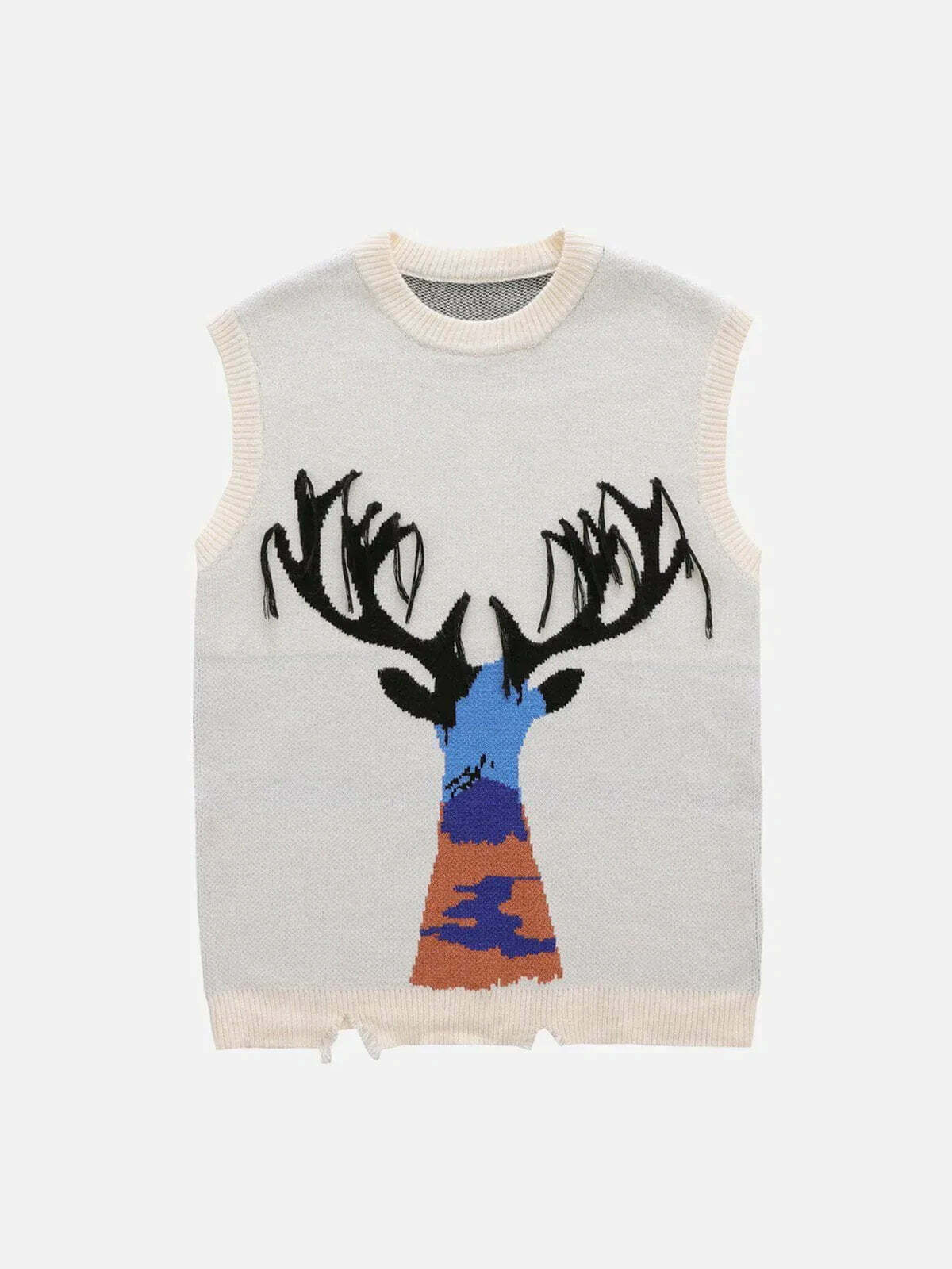 youthful deer graphic sweater edgy  retro streetwear essential 3821