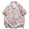 youthful peach heart shirt quirky  retro streetwear top 1863