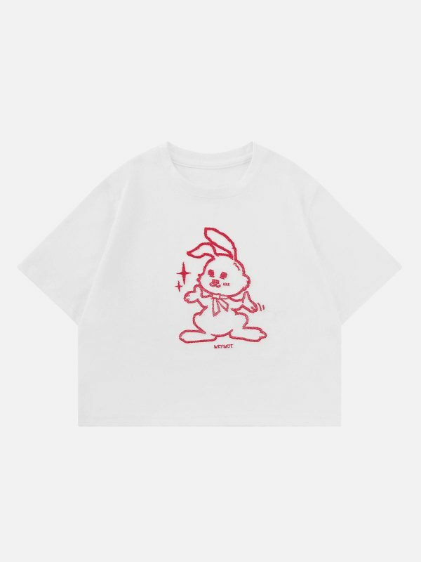 youthful rabbit embroidery tee edgy  retro streetwear essential 5407