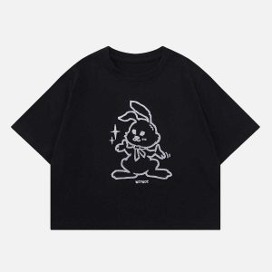 youthful rabbit embroidery tee edgy  retro streetwear essential 8792