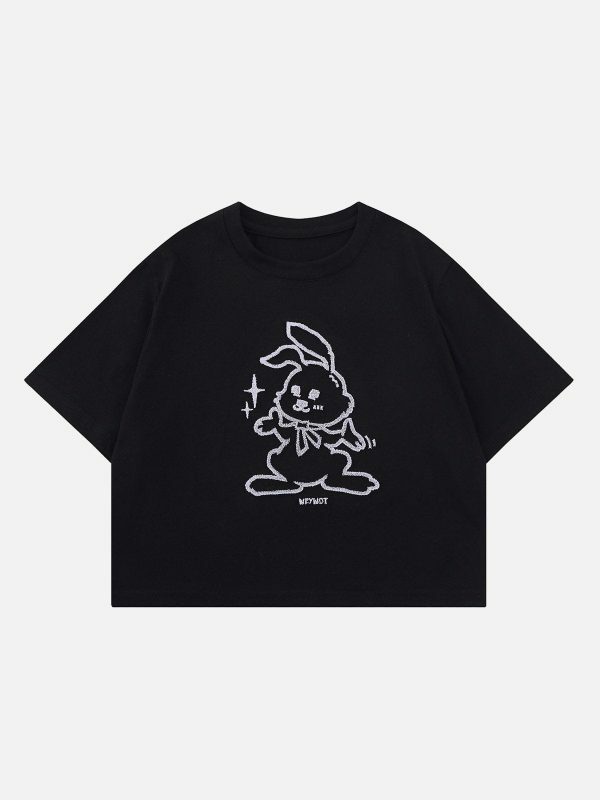 youthful rabbit embroidery tee edgy  retro streetwear essential 8792