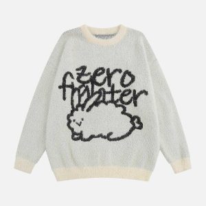 youthful rabbit jacquard knit sweater luxurious minkeffect design 6337
