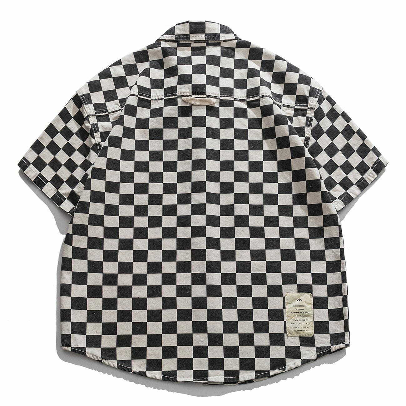 youthful retro short sleeve shirt edgy lattice decal design 2588