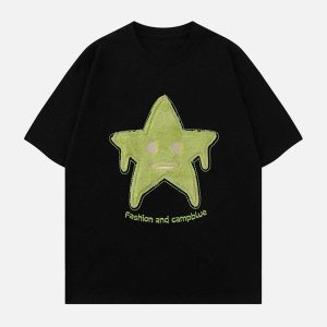 youthful star embroidered tshirt retro urban chic 3311