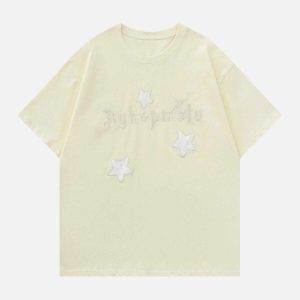youthful star embroidered tshirt vibrant retro graphic tee 5889