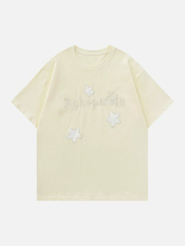 youthful star embroidered tshirt vibrant retro graphic tee 5889