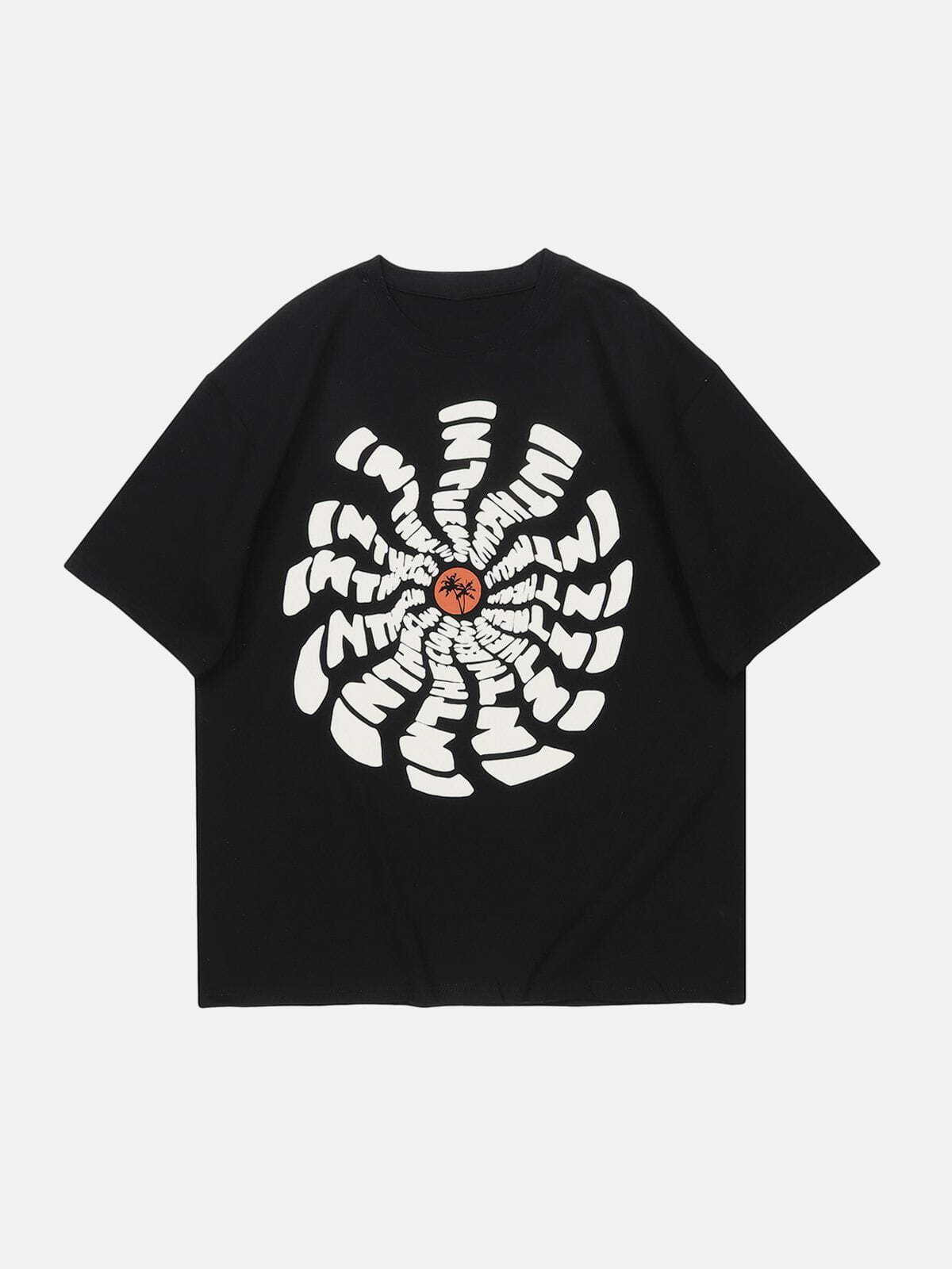 youthful sunflower totem print tshirt edgy  retro streetwear fashion 7418