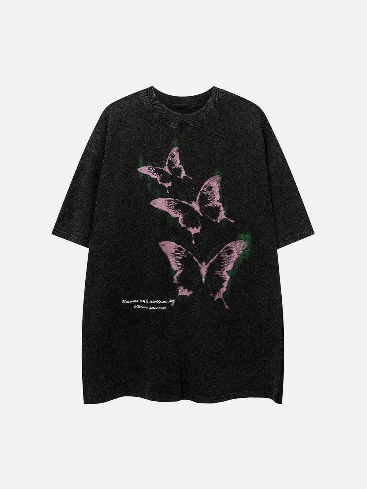 youthful washed butterfly tee retro streetwear top 4272