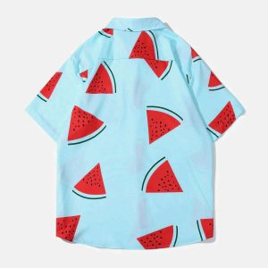 youthful watermelon print shirt retro  vibrant streetwear essential 5861