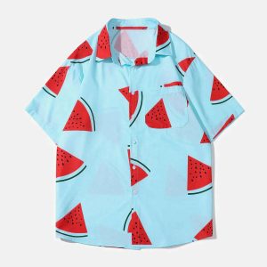 youthful watermelon print shirt retro  vibrant streetwear essential 5949