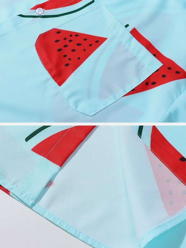 youthful watermelon print shirt retro  vibrant streetwear essential 6169