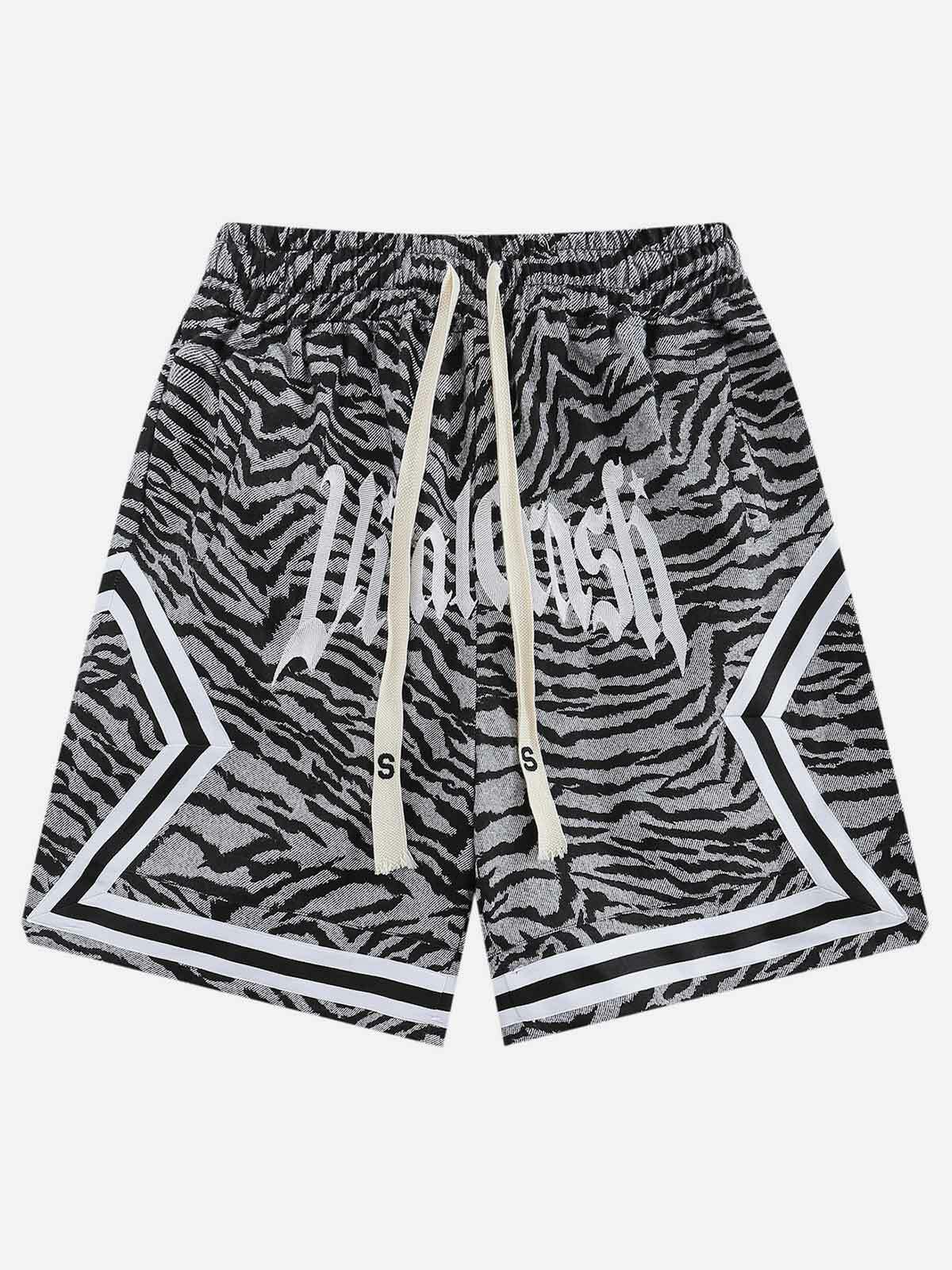 zebra alphabet embroidered shorts edgy & vibrant streetwear 4458