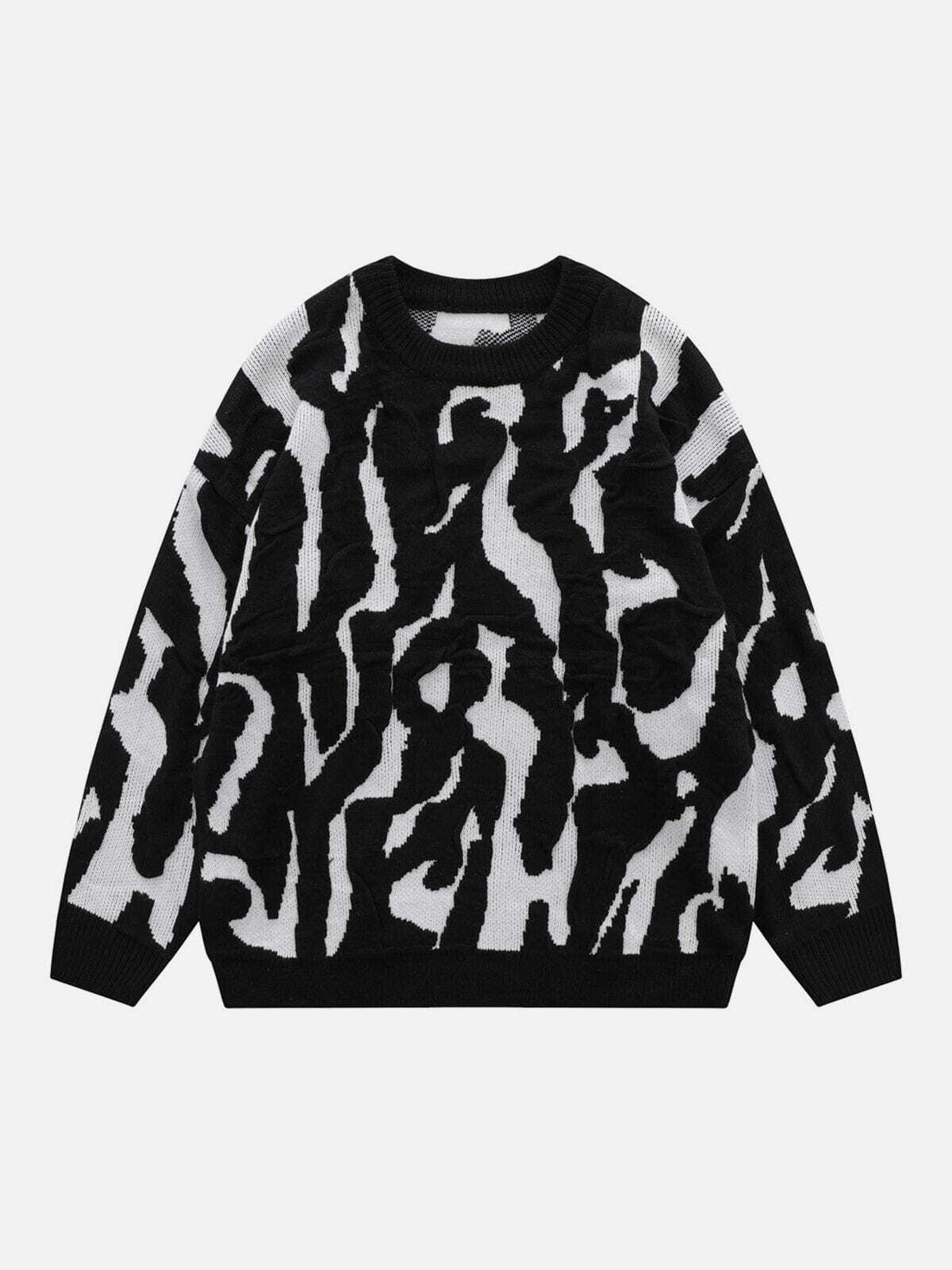 zebra print jacquard sweater edgy & vibrant streetwear 5099